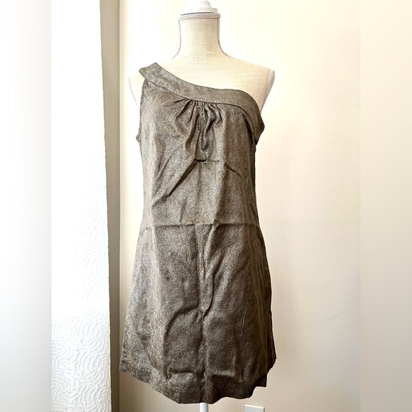 Renee C. Tunic Dress one shoulder Shimmery Brown Embossed Material XL - Picture 1 of 7